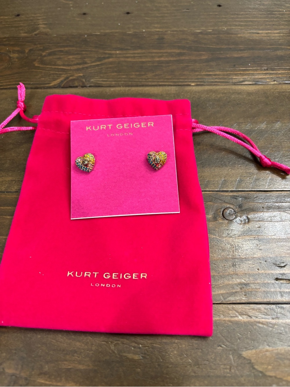 Kurt Geiger London Gold-Tone Rainbow Crystal Heart Stud Earrings